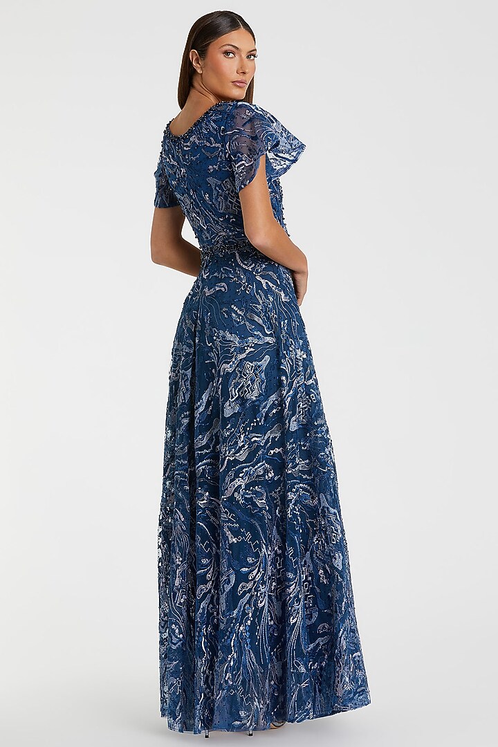 Navy Blue Polyetser Embroidered Wedding Gown by Mac Duggal at Pernia's Pop Up Shop