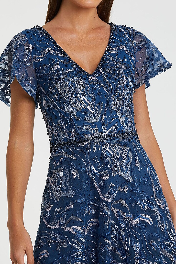 Navy Blue Polyetser Embroidered Wedding Gown by Mac Duggal at Pernia's Pop Up Shop
