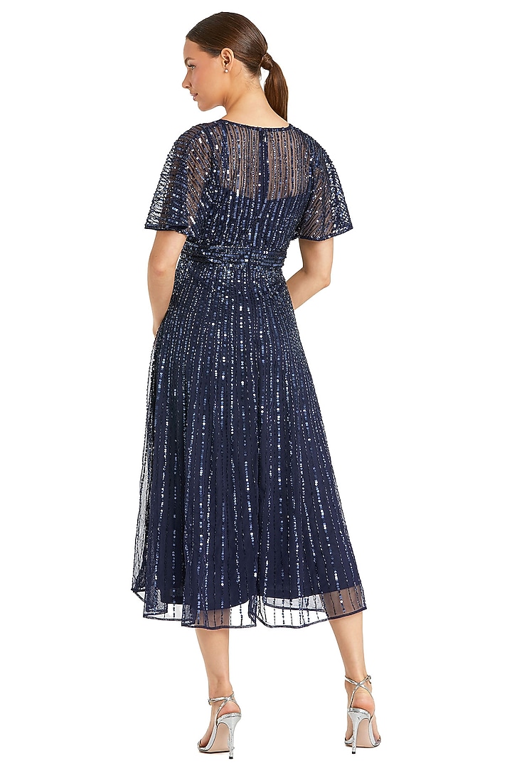 Midnight Blue Polyester Embellished A-Line Midi Cocktail Dress by Mac Duggal at Pernia's Pop Up Shop
