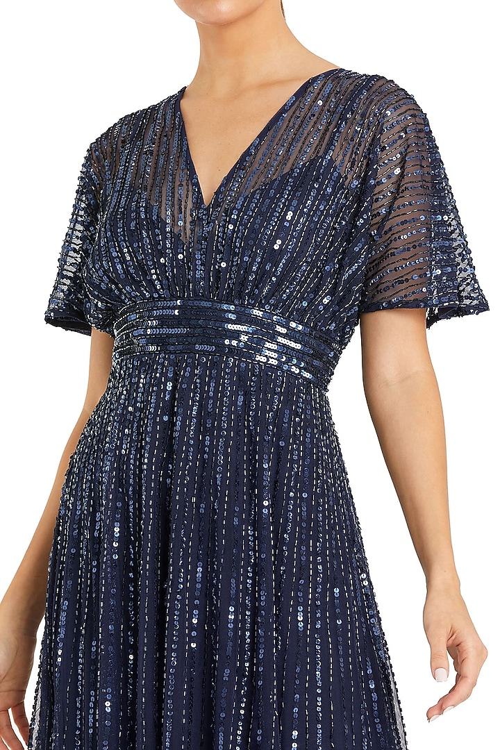Midnight Blue Polyester Embellished A-Line Midi Cocktail Dress by Mac Duggal at Pernia's Pop Up Shop