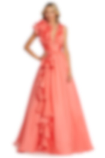 Coral Pink Chiffon Ball Gown by Mac Duggal at Pernia's Pop Up Shop