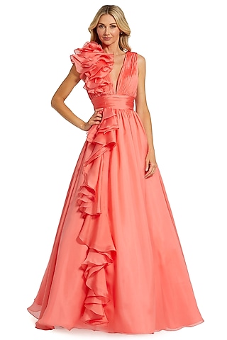Coral Pink Chiffon Ball Gown by Mac Duggal