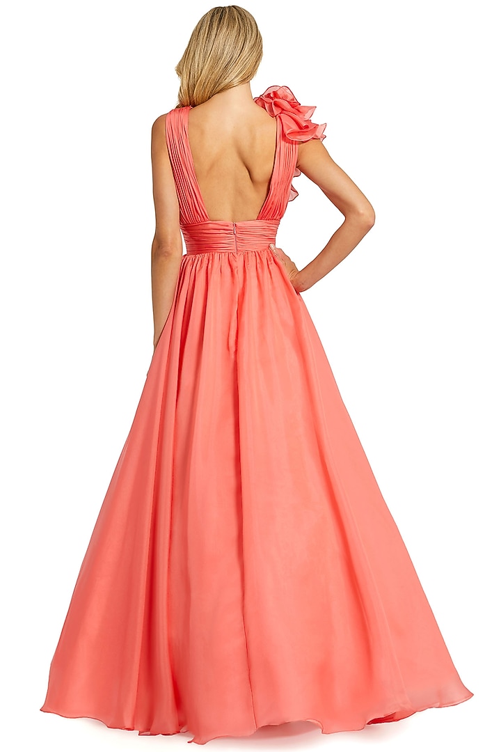 Coral Pink Chiffon Ball Engagement Gown by Mac Duggal at Pernia's Pop Up Shop
