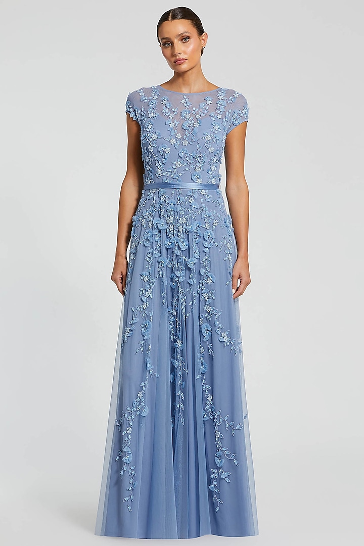Sky Blue Polyester Embellished Wedding Gown by Mac Duggal at Pernia's Pop Up Shop