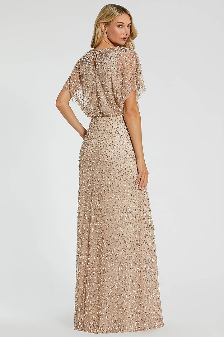 Nude Gold Polyester Embellished Engagement Gown by Mac Duggal at Pernia's Pop Up Shop