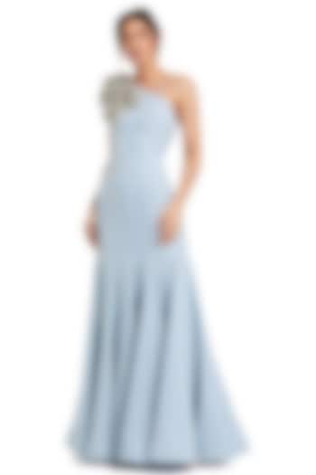 Powder Blue Polyester One-Shoulder Engagement Gown by Mac Duggal at Pernia's Pop Up Shop