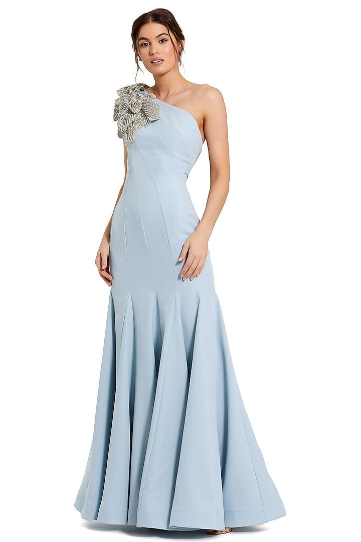 Powder Blue Polyester One-Shoulder Engagement Gown by Mac Duggal at Pernia's Pop Up Shop