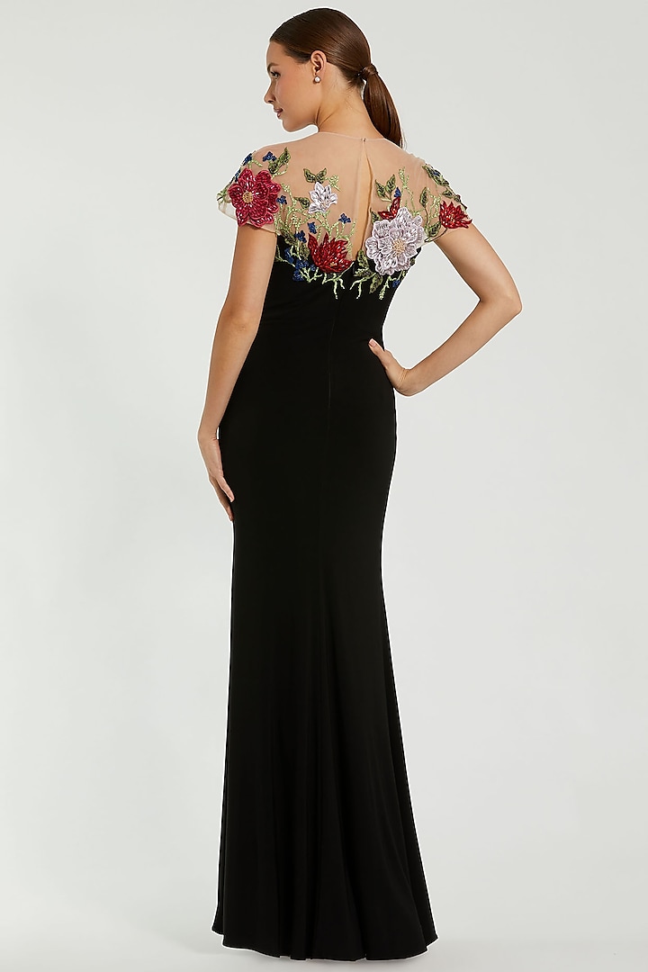 Black Polyester Floral Embellished Engagement Gown by Mac Duggal at Pernia's Pop Up Shop