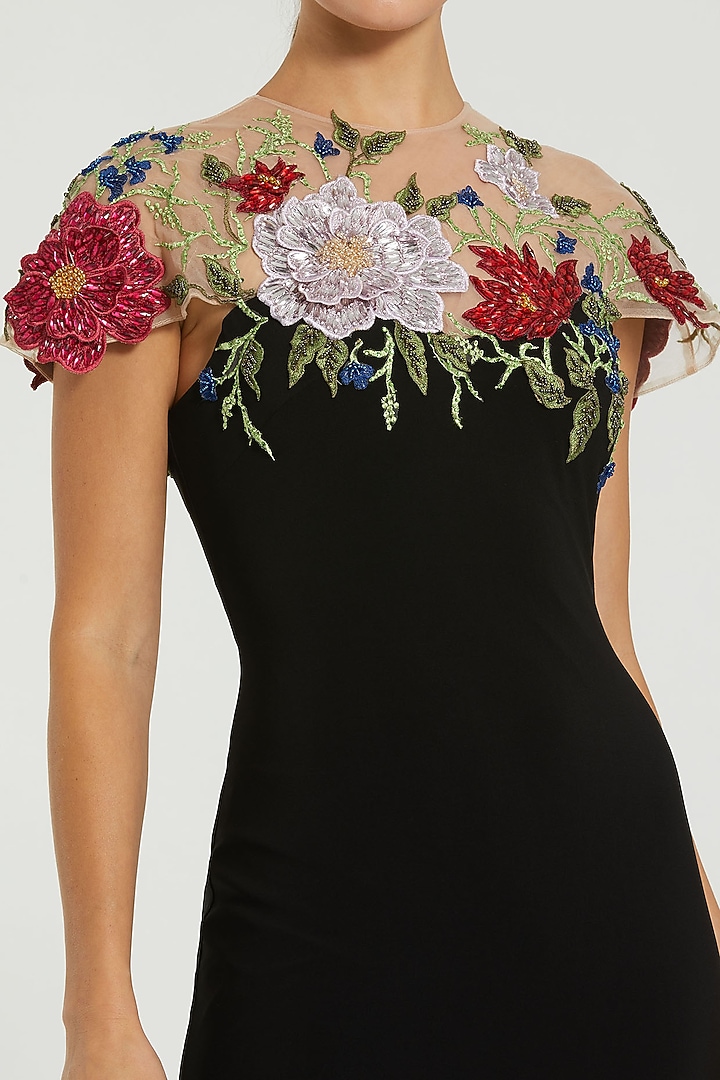Black Polyester Floral Embellished Engagement Gown by Mac Duggal at Pernia's Pop Up Shop