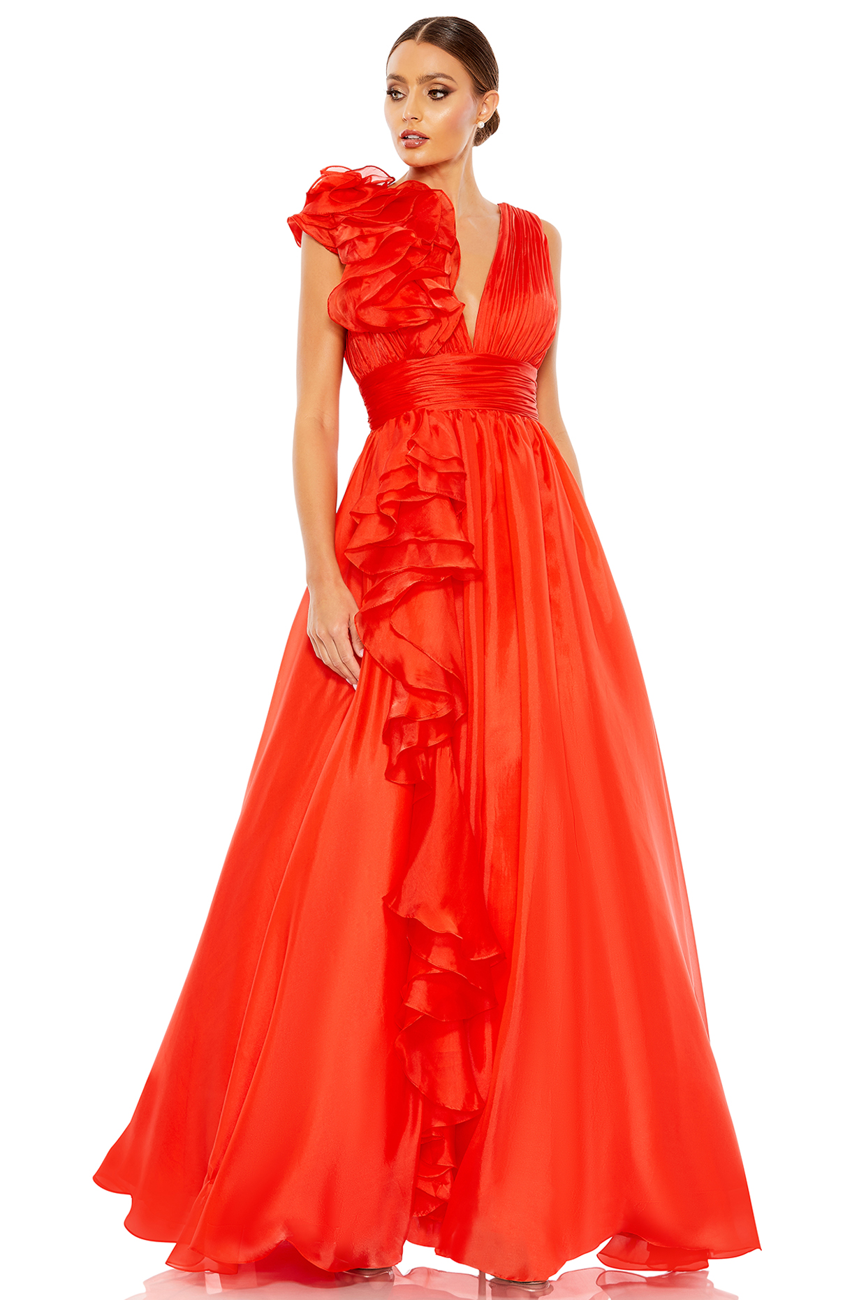 Cherry Red Chiffon Ball Gown by Mac Duggal at Pernia's Pop Up Shop