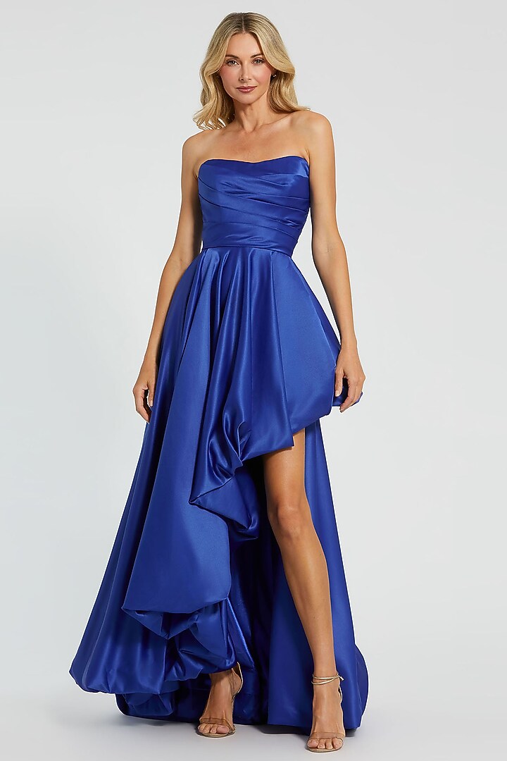 Cobalt Blue Polyester Strapless High-Low Engagement Gown by Mac Duggal at Pernia's Pop Up Shop