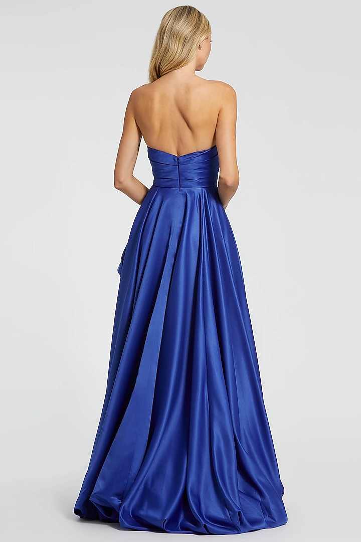 Cobalt Blue Polyester Strapless High-Low Engagement Gown by Mac Duggal at Pernia's Pop Up Shop