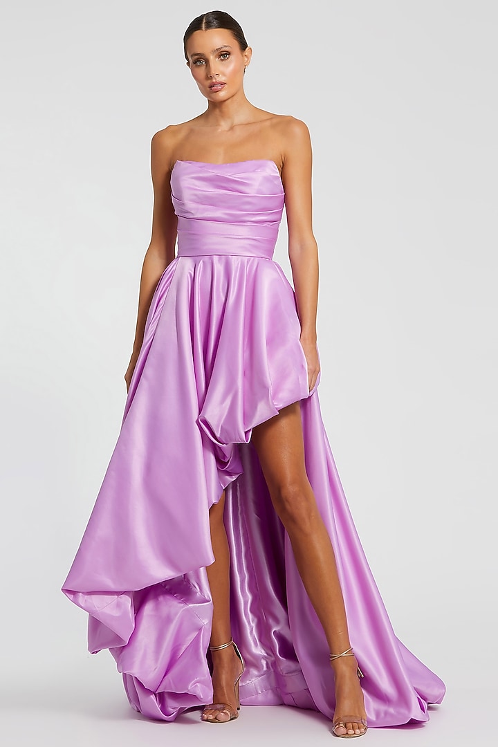 Orchid Purple Polyester Strapless High-Low Engagement Gown by Mac Duggal at Pernia's Pop Up Shop