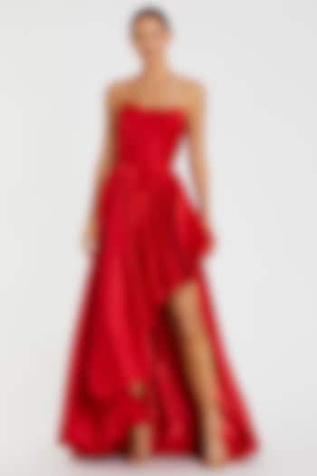 Red Polyester Strapless High-Low Engagement Gown by Mac Duggal at Pernia's Pop Up Shop