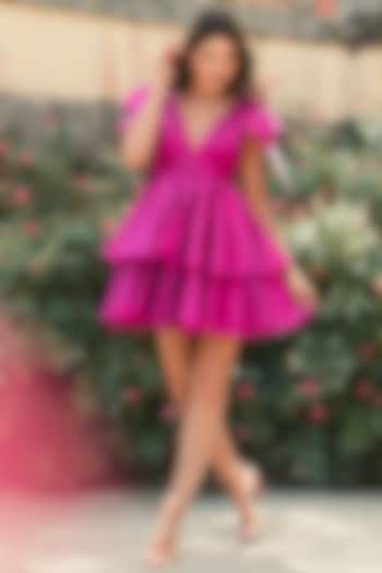 Fuchsia Pink Polyester Ruffled Mini Cocktail Dress by Mac Duggal at Pernia's Pop Up Shop