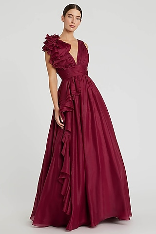Wine Chiffon Ball Gown by Mac Duggal