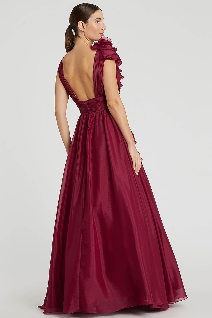 Wine Chiffon Ball Engagement Gown by Mac Duggal at Pernia's Pop Up Shop