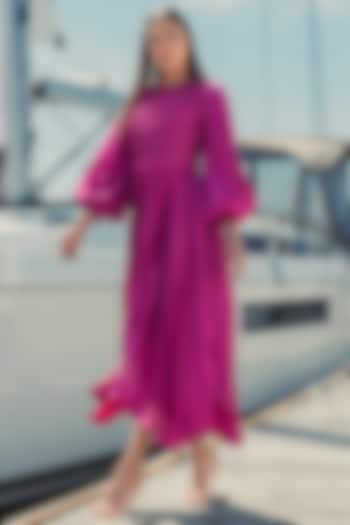 Fuchsia Pink Polyester Handkerchief Party Wear Dress by Mac Duggal at Pernia's Pop Up Shop