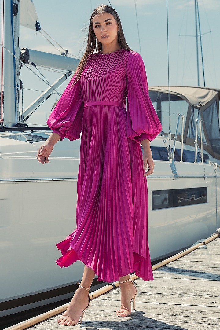 Fuchsia Pink Polyester Handkerchief Party Wear Dress by Mac Duggal at Pernia's Pop Up Shop