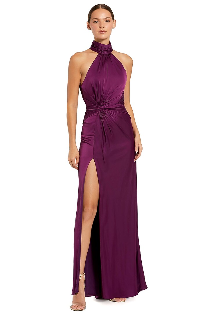 Plum Polyester Ruched Engagement Gown by Mac Duggal at Pernia's Pop Up Shop