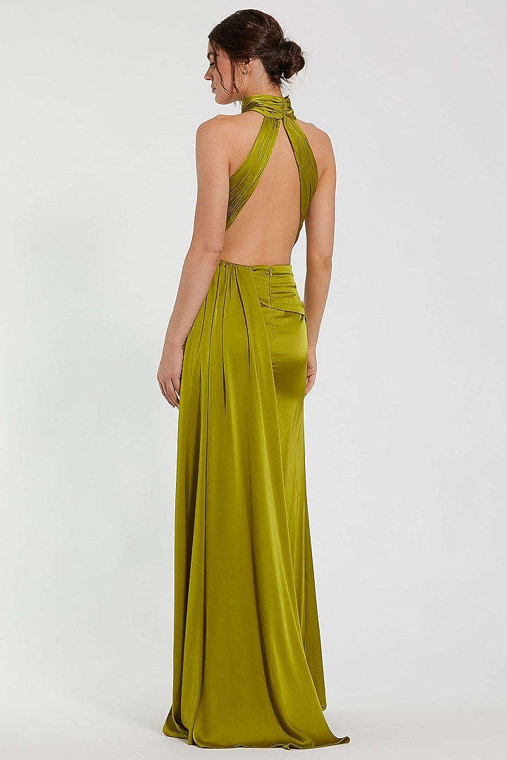 Olive Green Polyester Ruched Engagement Gown by Mac Duggal at Pernia's Pop Up Shop