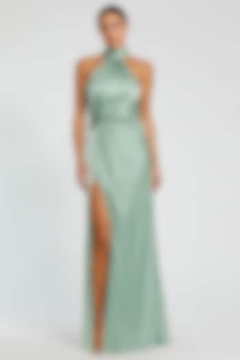 Sage Green Polyester Ruched Engagement Gown by Mac Duggal at Pernia's Pop Up Shop