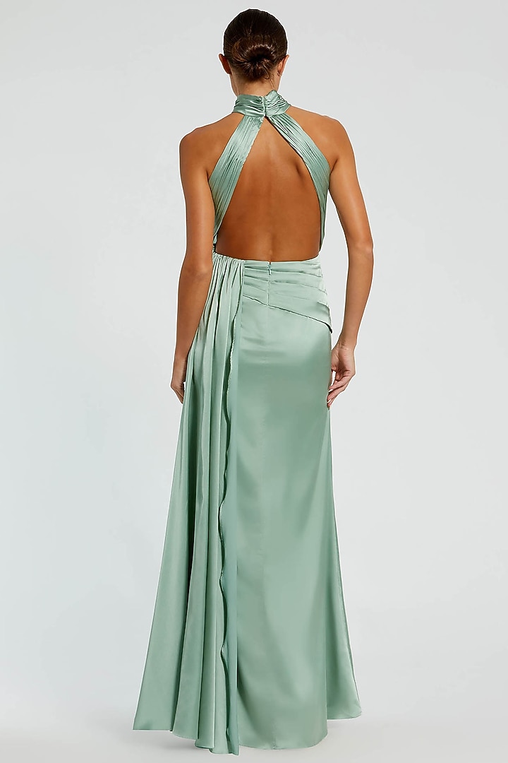 Sage Green Polyester Ruched Engagement Gown by Mac Duggal at Pernia's Pop Up Shop
