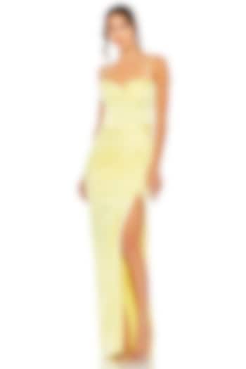 Lemon Yellow Polyester Engagement Gown by Mac Duggal at Pernia's Pop Up Shop