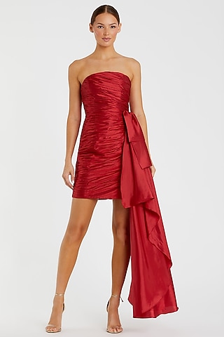 Red Polyester Strapless Mini Dress by Mac Duggal