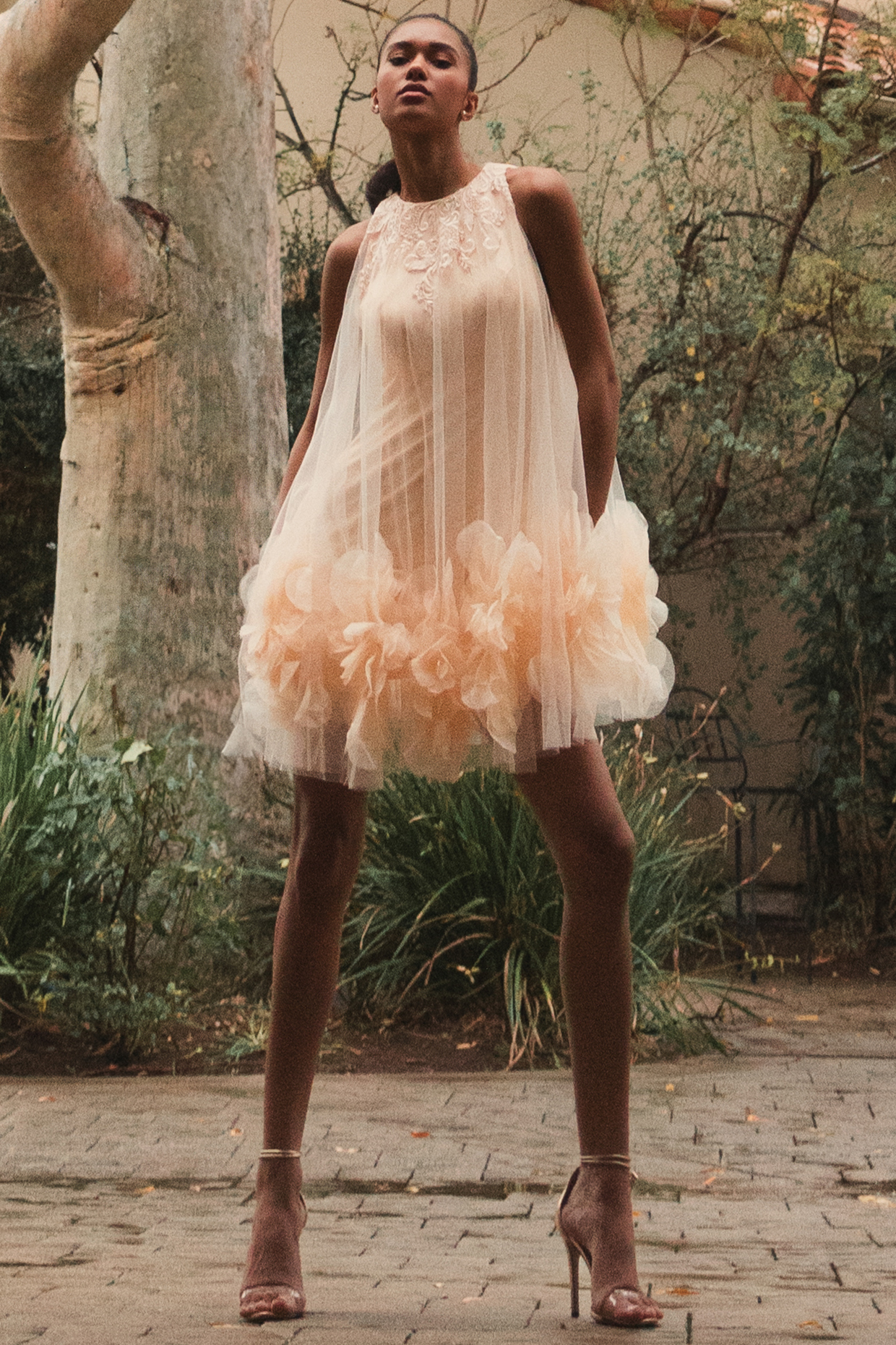 Peach Polyester Embroidered Mini Party Wear Dress by Mac Duggal at Pernia's Pop Up Shop