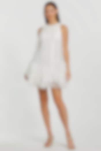 White Polyester Embroidered Mini Party Wear Dress by Mac Duggal at Pernia's Pop Up Shop