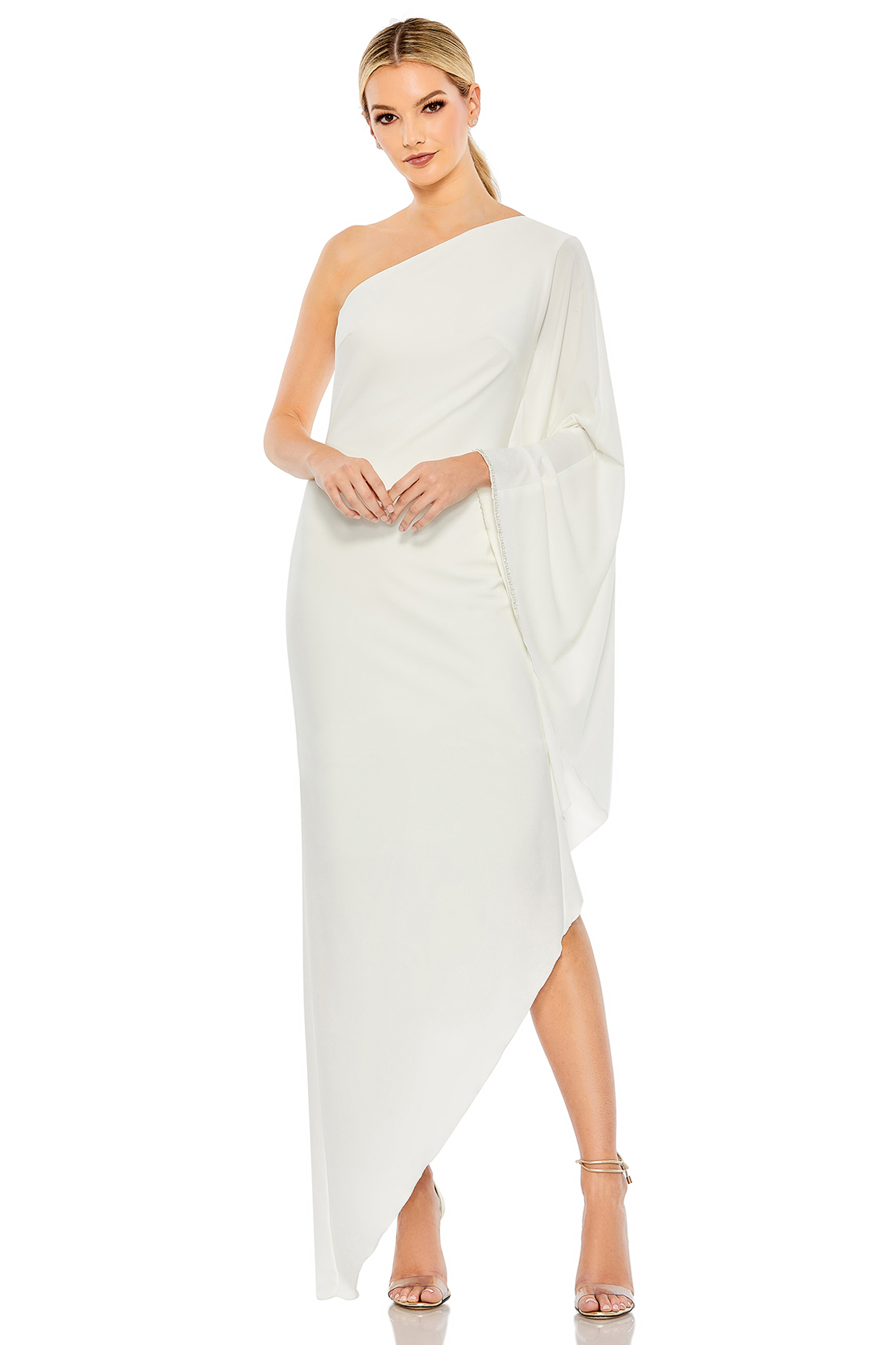 Ivory Polyester High-Low Cocktail Dress by Mac Duggal at Pernia's Pop Up Shop