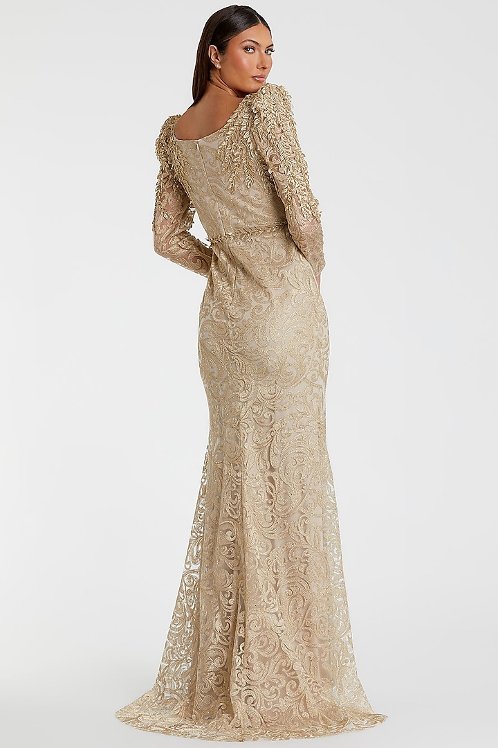 Light Gold Polyester Embroidered Engagement Gown by Mac Duggal at Pernia's Pop Up Shop