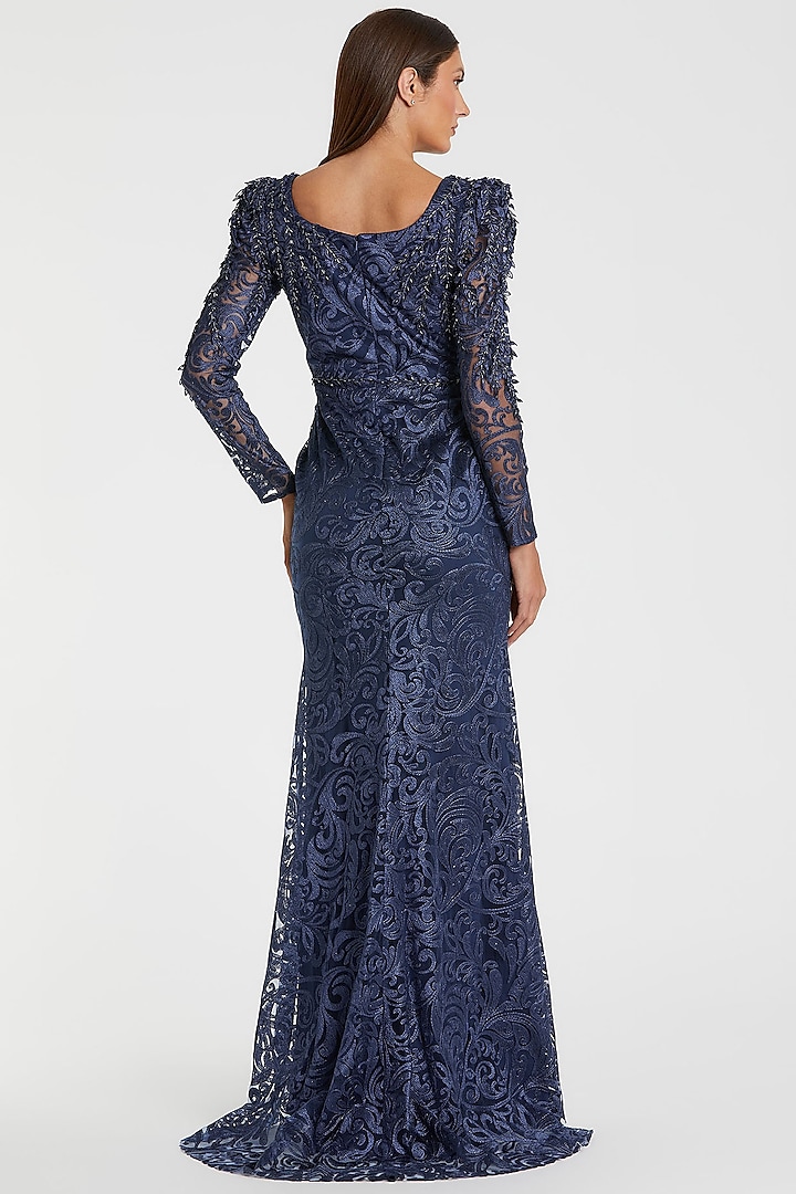 Midnight Blue Polyester Embellished Wedding Gown by Mac Duggal at Pernia's Pop Up Shop