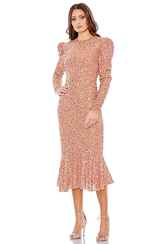 Copper Polyester Midi Dress by Mac Duggal