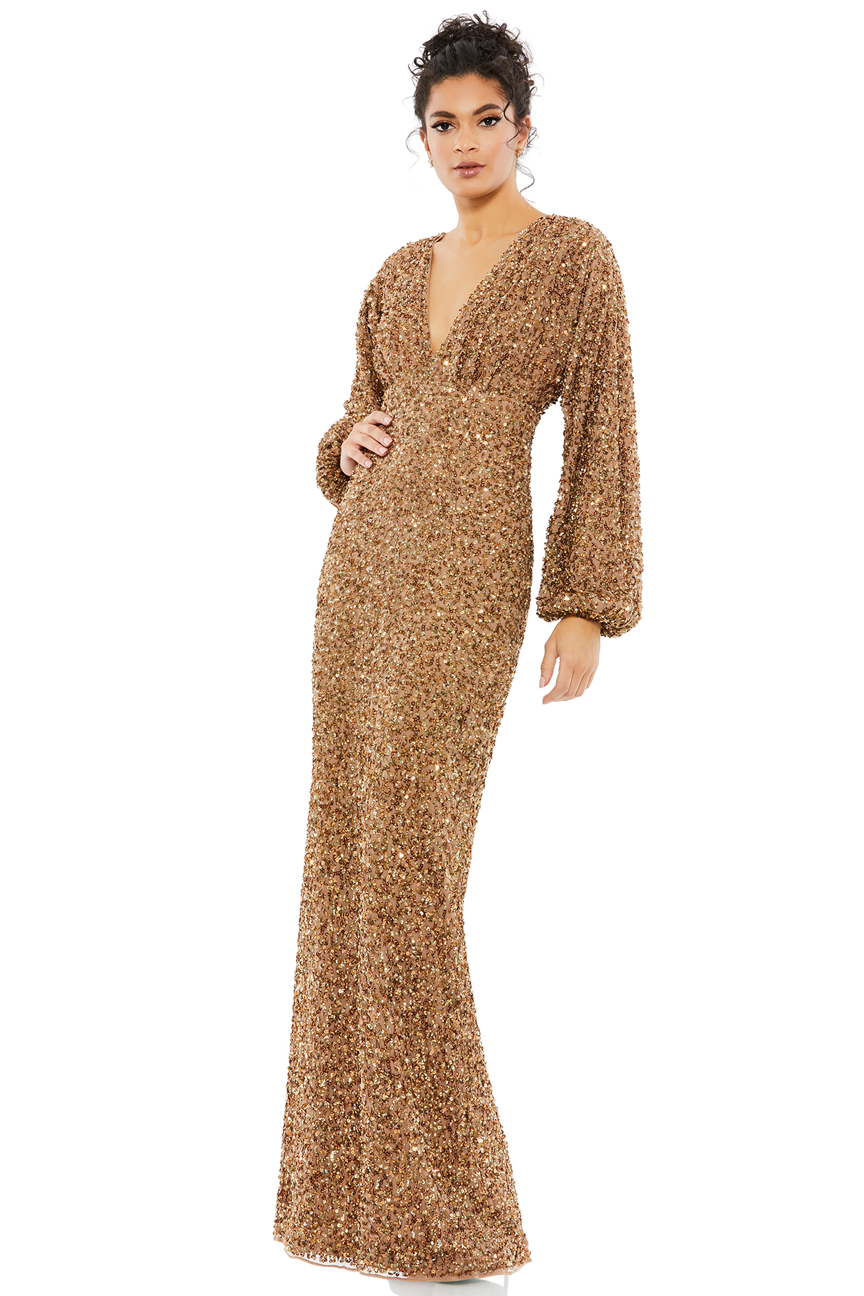 Bronze Polyester Engagement Gown by Mac Duggal at Pernia's Pop Up Shop