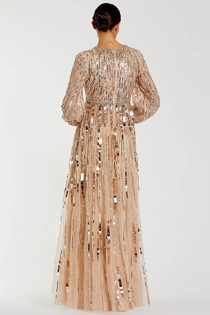 Bisque Colored Polyester Sequins Embellished Engagement Gown by Mac Duggal at Pernia's Pop Up Shop
