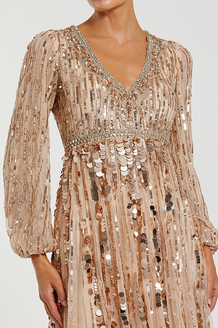Bisque Colored Polyester Sequins Embellished Engagement Gown by Mac Duggal at Pernia's Pop Up Shop