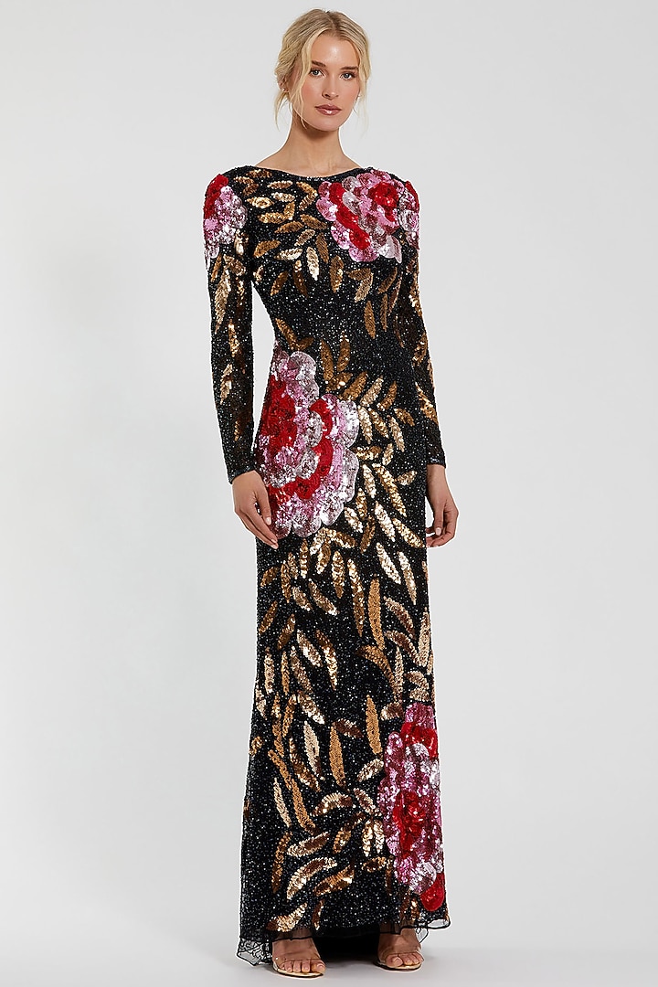 Black Sequins Floral Embellished Engagement Gown by Mac Duggal at Pernia's Pop Up Shop