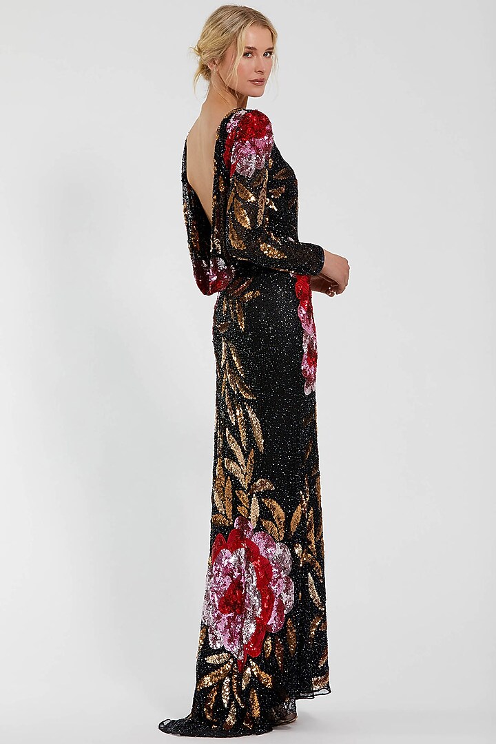 Black Sequins Floral Embellished Engagement Gown by Mac Duggal at Pernia's Pop Up Shop