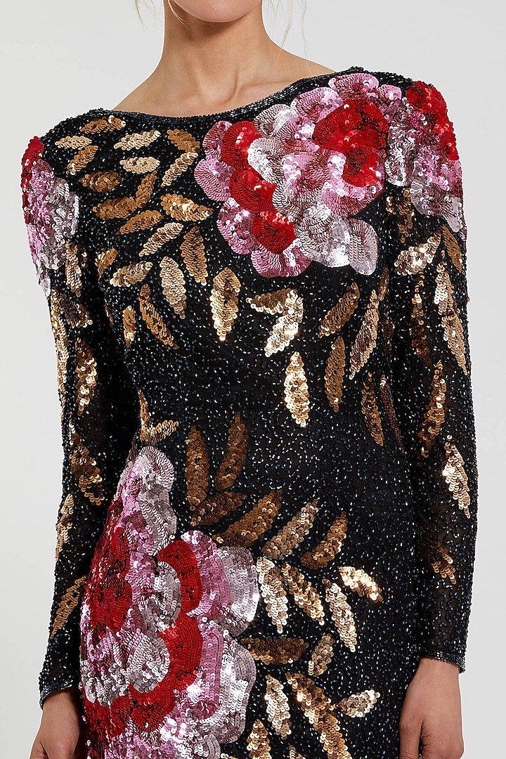 Black Sequins Floral Embellished Engagement Gown by Mac Duggal at Pernia's Pop Up Shop