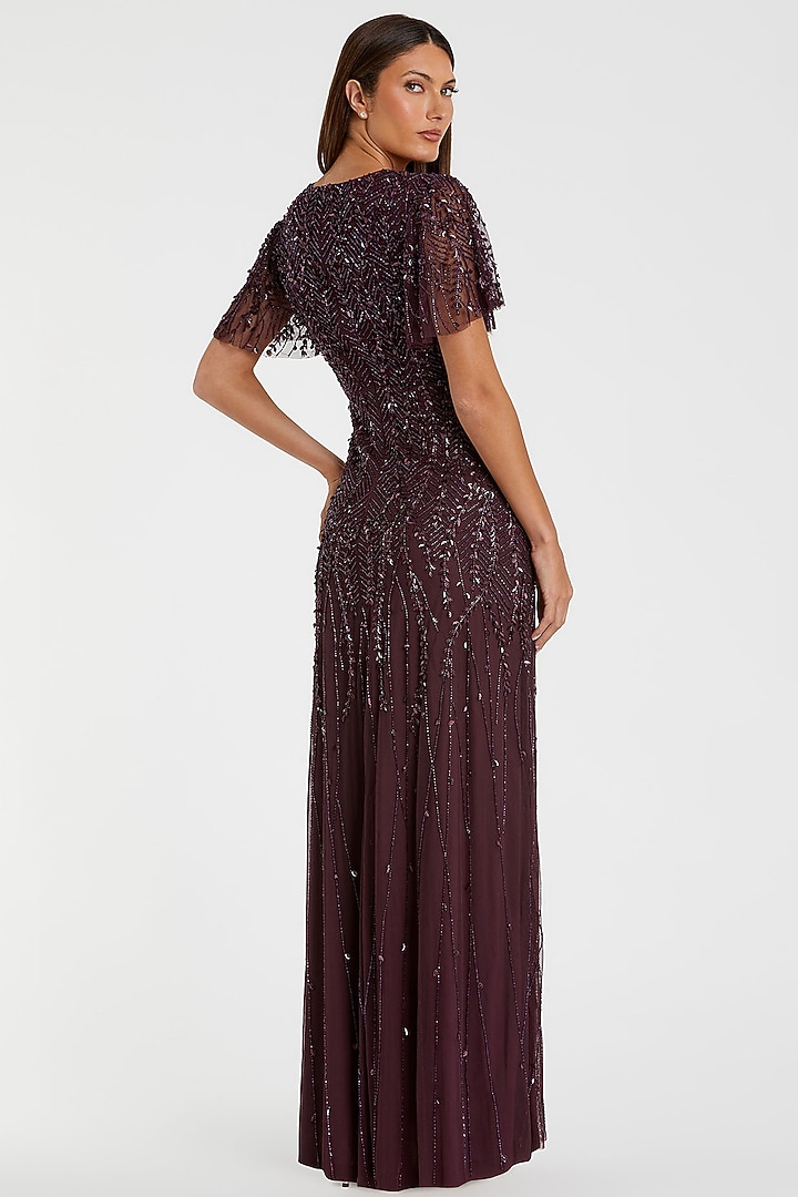 Aubergine Mesh Embellished Wedding Gown by Mac Duggal at Pernia's Pop Up Shop