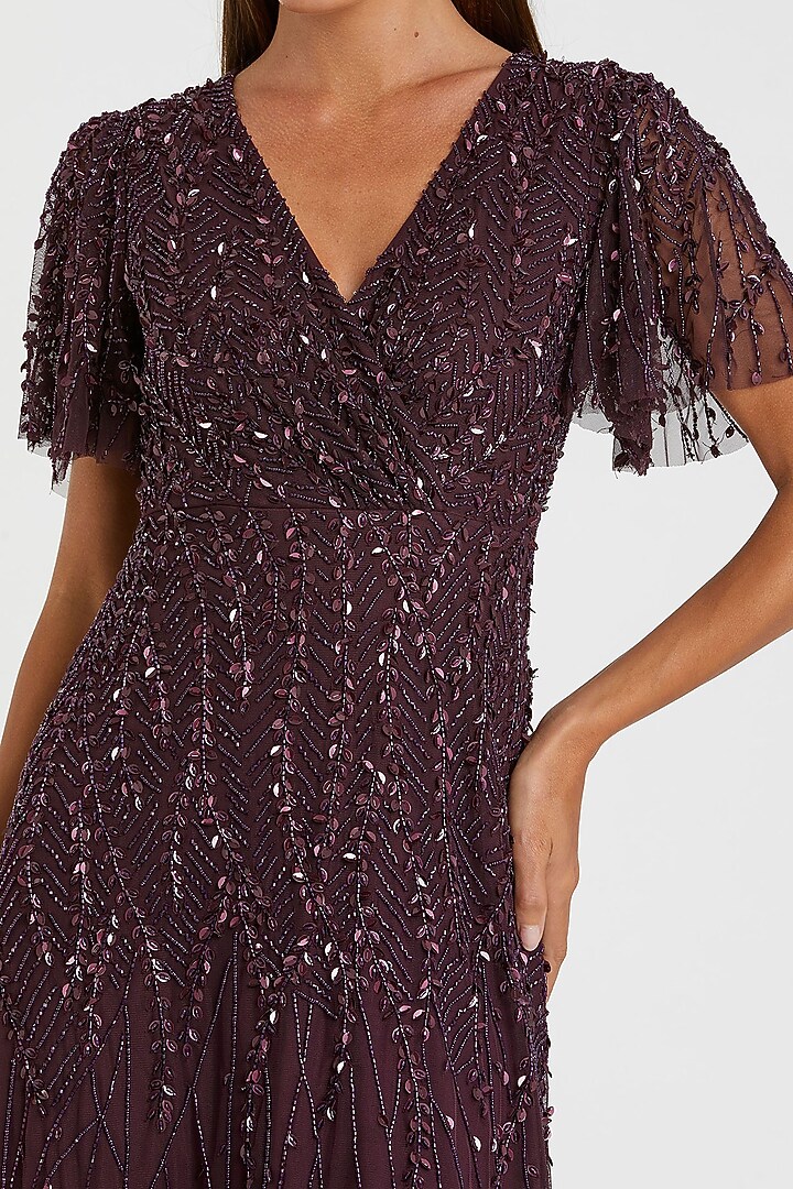Aubergine Mesh Embellished Wedding Gown by Mac Duggal at Pernia's Pop Up Shop