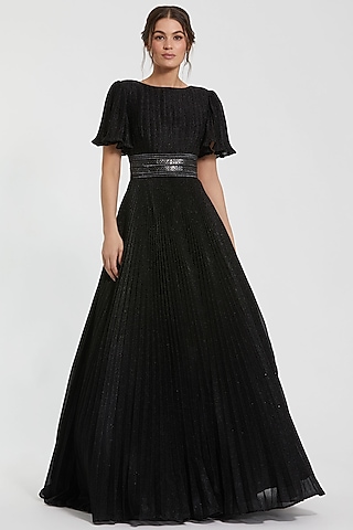 Black Shimmer Georgette Ball Gown by Mac Duggal