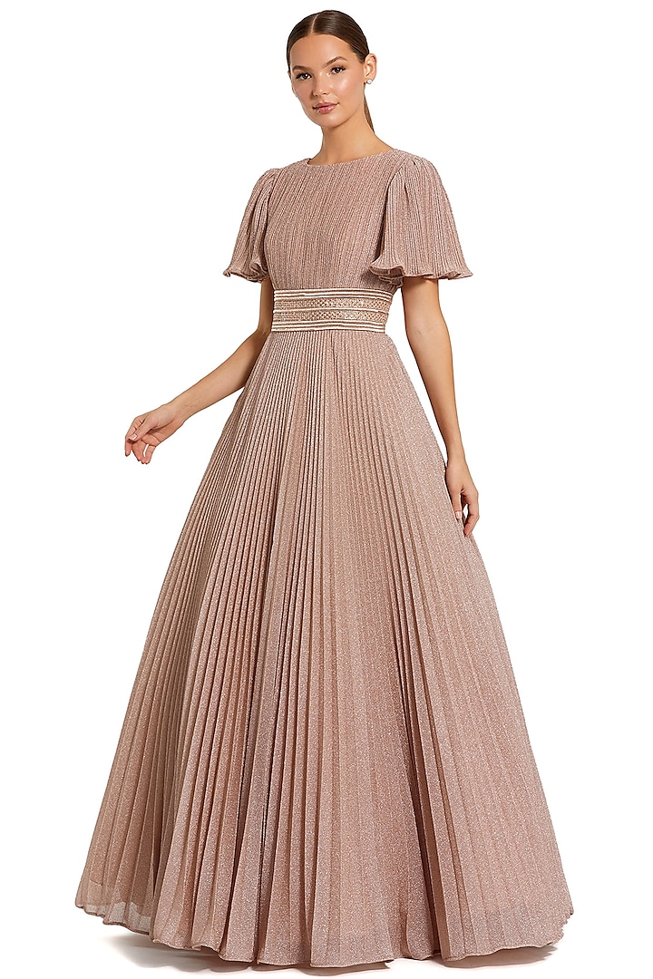 Rose Gold Shimmer Georgette Ball Engagement Gown by Mac Duggal at Pernia's Pop Up Shop