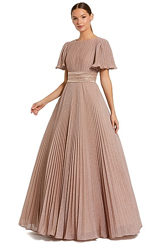 Rose Gold Shimmer Georgette Ball Gown by Mac Duggal