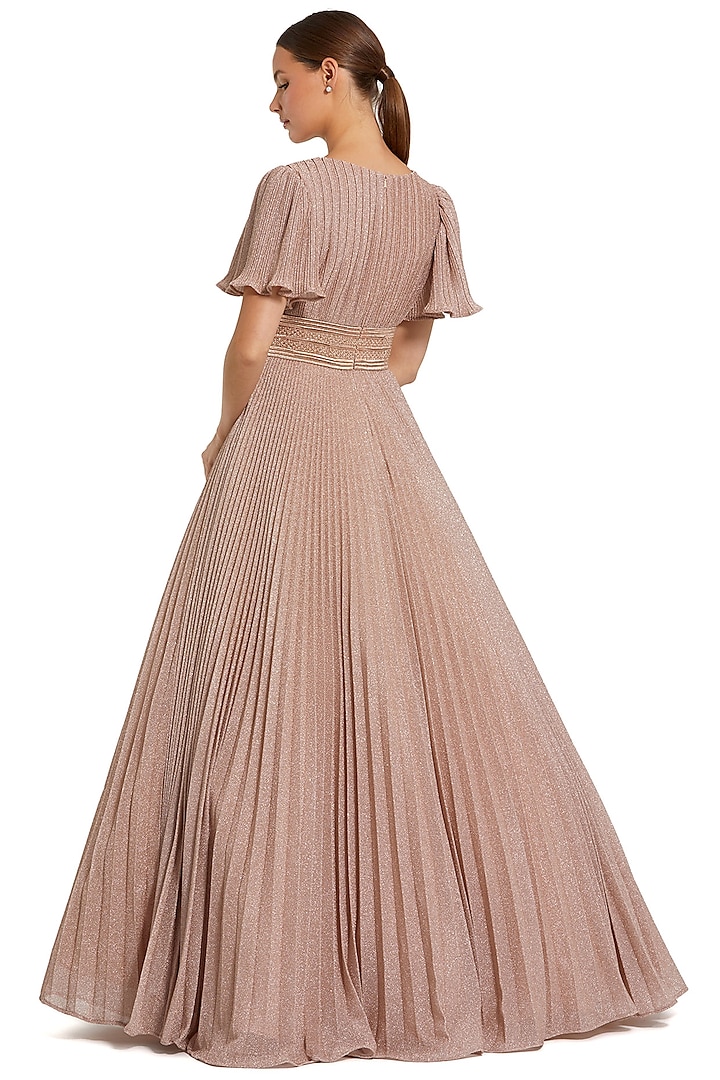 Rose Gold Shimmer Georgette Ball Engagement Gown by Mac Duggal at Pernia's Pop Up Shop
