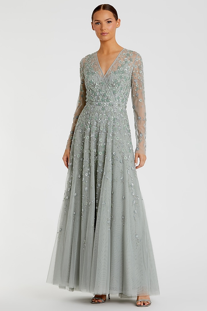 Sage Green Polyester Embellished Engagement Gown by Mac Duggal at Pernia's Pop Up Shop