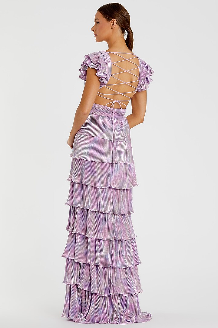 Purple Metallic Plisse Tiered Ruffled Engagement Gown by Mac Duggal at Pernia's Pop Up Shop