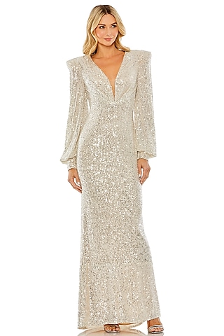Nude Silver Sequins Maxi Dress by Mac Duggal